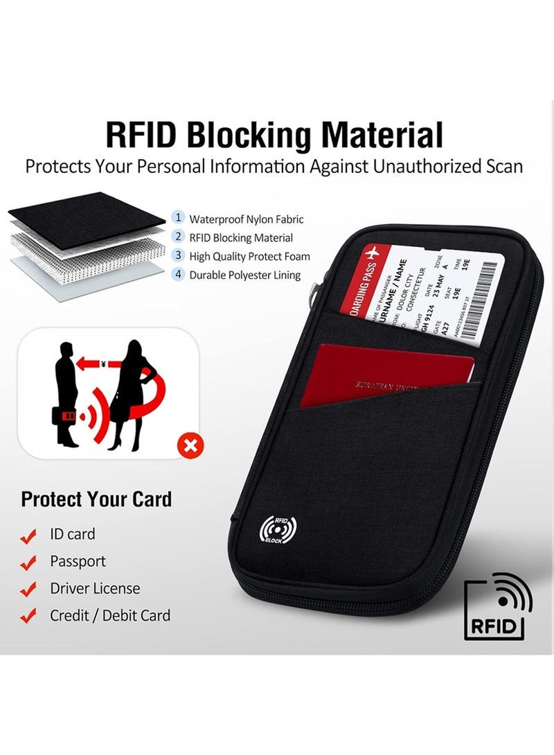 حافظة جوازات سفر متعددة للعائلة للسفر، محفظة جواز سفر مانعة لتقنية RFID، منظم مستندات سفر فاخر مقاوم للماء، مستلزمات السفر، لون أسود - Image 3